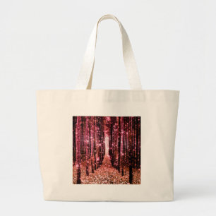 Magische woudpad roze perzik grote tote bag