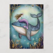 Magische zeemeermin op walvis feestdagenkaart (Voorkant)