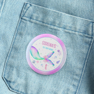 Magische zeemeermin roze Paarse verjaardag Ronde Button 3,2 Cm