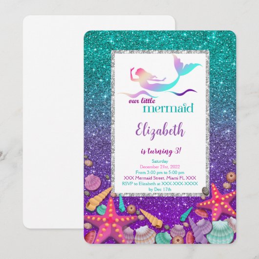 Magische Zeemeermin uitnodiging (Voorkant / Achterkant)