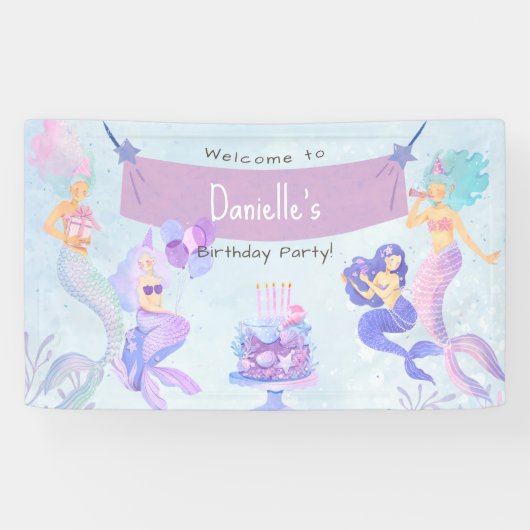 Magische Zeemeermin Verjaardagsfeestje Spandoek (Horizontaal)