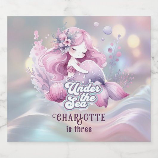 Magische zeemeermin verjaardagsfeestje voor kinder sparkling wijnetiket (Enkel label)