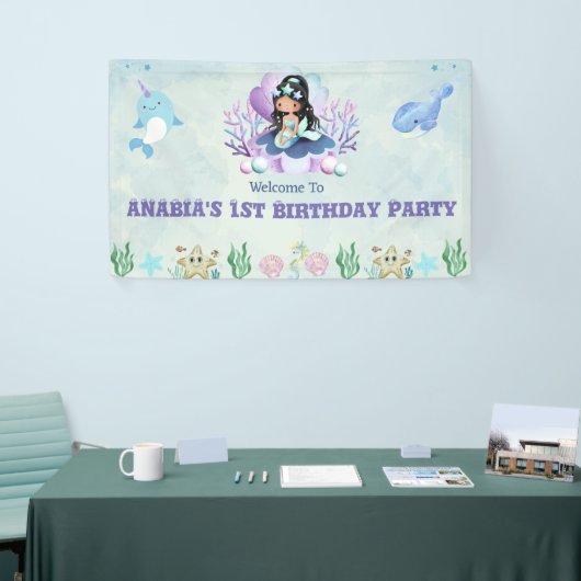 Magische Zeemeermin Waterverf Verjaardag Welkomstb Spandoek (Beurs)