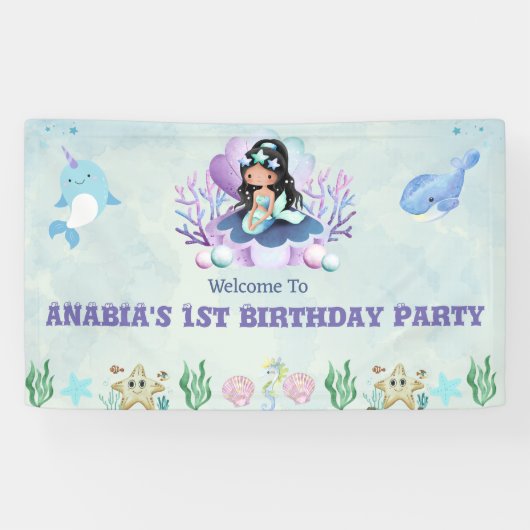 Magische Zeemeermin Waterverf Verjaardag Welkomstb Spandoek (Horizontaal)