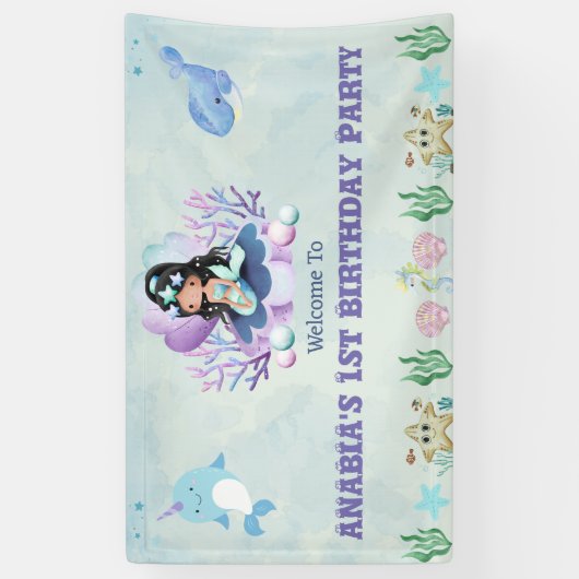 Magische Zeemeermin Waterverf Verjaardag Welkomstb Spandoek (Verticaal)