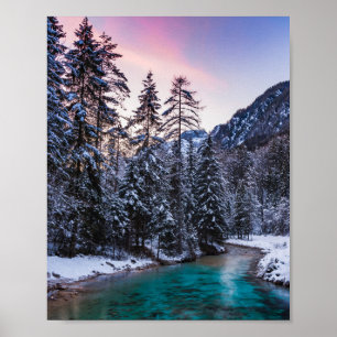 Magische zonsondergang turquoise rivier Mojstrana, Poster