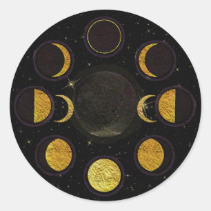 Magische Zwarte & Gouden Maanfasen Esoterische Fee Ronde Sticker