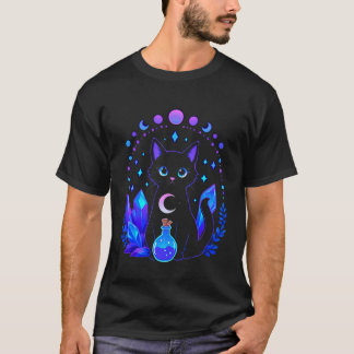 Magische Zwarte Kat Halve Maan Betoverde Halloween T-shirt