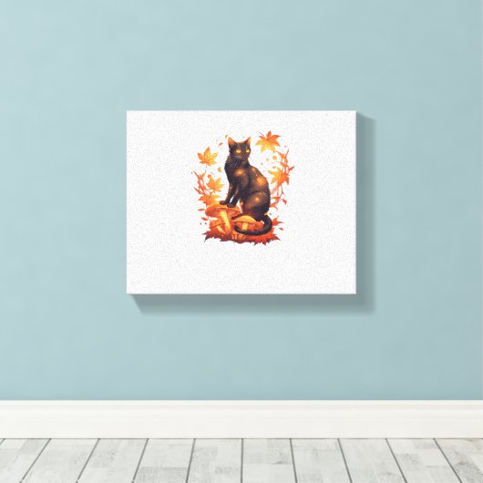Magische zwarte kat in het herfstbos - Celestial F Canvas Afdruk (Insitu (Houten vloer))