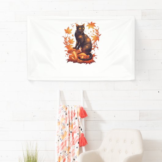 Magische zwarte kat in het herfstbos - Celestial F Spandoek (Insitu)