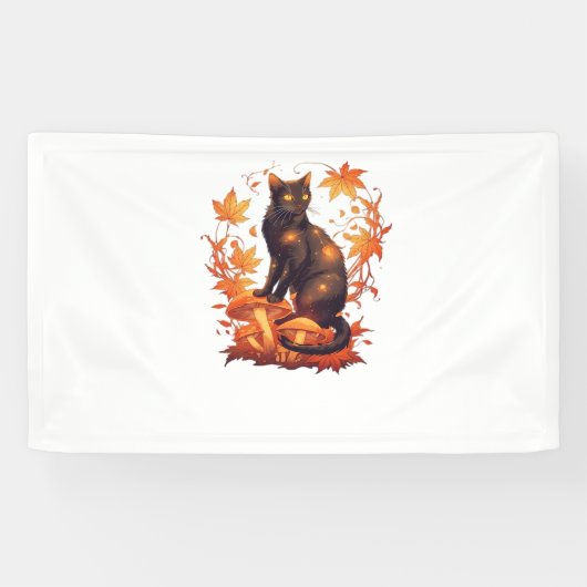 Magische zwarte kat in het herfstbos - Celestial F Spandoek (Horizontaal)