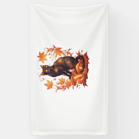 Magische zwarte kat in het herfstbos - Celestial F Spandoek (Verticaal)