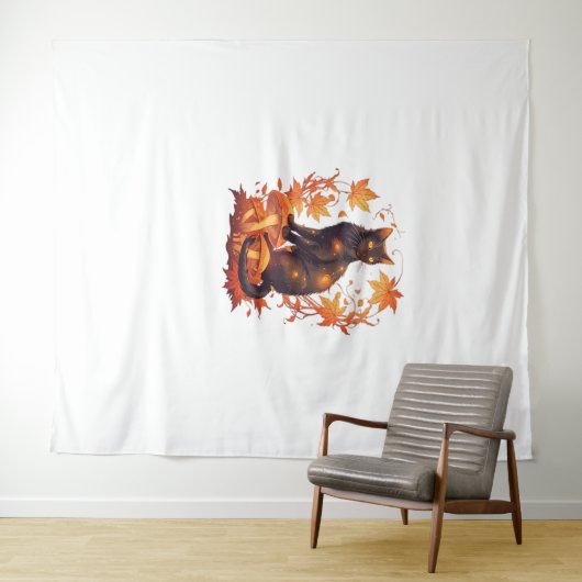 Magische zwarte kat in het herfstbos - Celestial F Wandkleed (In Situ (horizontaal))