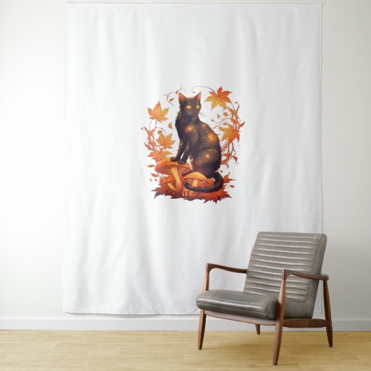 Magische zwarte kat in het herfstbos - Celestial F Wandkleed (In situ)