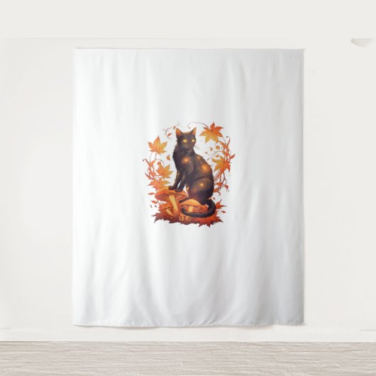 Magische zwarte kat in het herfstbos - Celestial F Wandkleed (Voorkant)