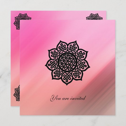 MAGISCHE ZWARTE KELTISCHE BLOEM ROZE ZIJDE UITNODI KAART (Voorkant / Achterkant)