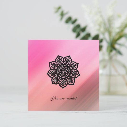 MAGISCHE ZWARTE KELTISCHE BLOEM ROZE ZIJDE UITNODI KAART (Staand voorkant)