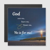 Magneet - Blauw - God ziet-hoort-kent mij