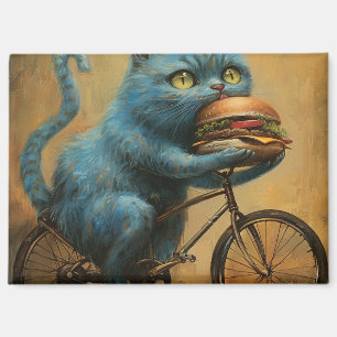 Magneet\Grappige Blauwe Kat Die op een Fiets Rijdt Magneet