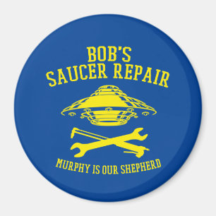 magneet met Bob's Saucer Repair logo