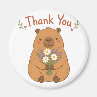 Magneet met Cute Capybara Bedankt Wilde Bloemen