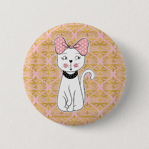Magneet met een schattige meisjeskat ronde button 5,7 cm