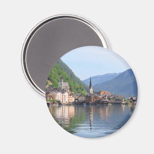 magneet met Hallstatt stad en meer, Oostenrijk (Voorkant / Achterkant)