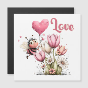 Magneet met Lieve Bij Liefdeshart Ballon Lente Blo