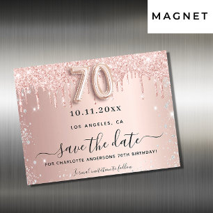 Magneet met roos glitter voor 70e verjaardag save