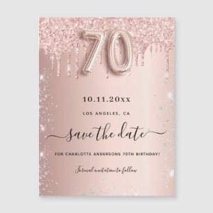 Magneet met roos glitter voor 70e verjaardag save