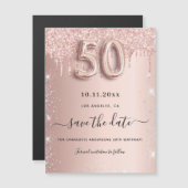 Magneet met roze glitters om te bewaren voor de 50 (Voorkant / Achterkant)