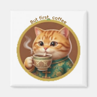 Magneet met Schattige Oranje Kat die Thee Koffie D