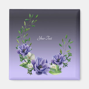 Magneet met waterverf paarse bloemen