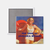 Magneet ~ RETRO stijlvolle badpak dame op het stra (Voorkant / Achterkant)