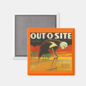 MAGNEET ~ STRUISVOGEL ~ OUT-O-SITE Oranje LABEL (Voorkant / Achterkant)