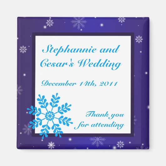 Magneet voor aankondiging 5x5 cm witte sneeuwvlokk (Voorkant)