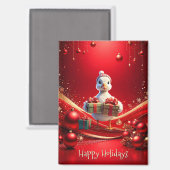 Magneet voor Kerstvakantie met Cute Eend (Voorkant / Achterkant)
