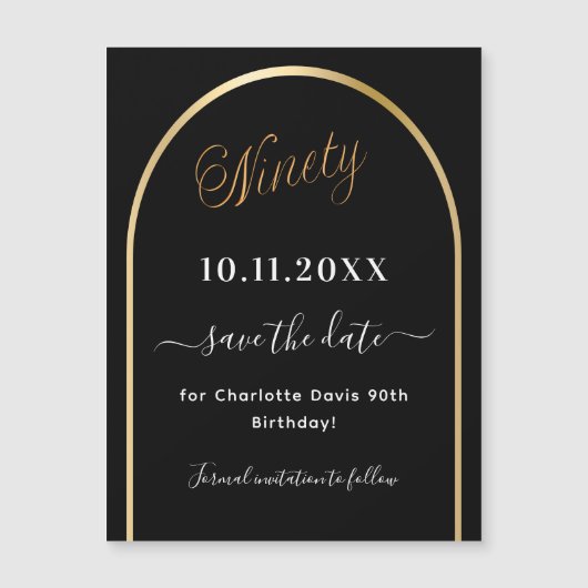 Magneet voor uitnodiging 90ste verjaardag in zwart (Voorkant)