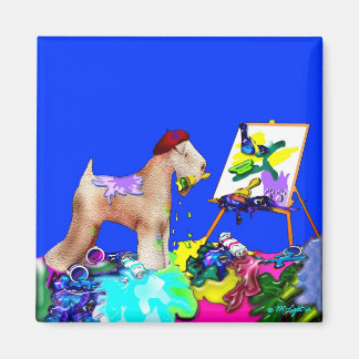 Magneet: Wheaten Terrier Artist (Blue BKGD) Magneet
