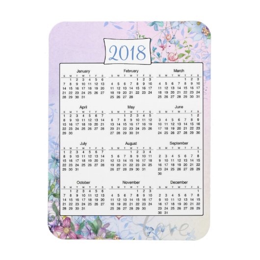 Magnet 2018 Purple Floral Love Calendar (Vertical)