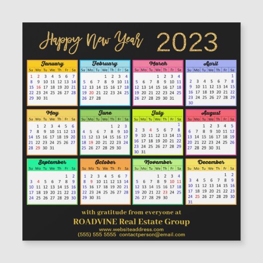 Magnet 2023 Modern Gold Black Business Calendar (Devant)
