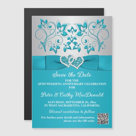 Magnet 5x7 Turquoise, Argent 25e Anniversaire (Devant / Derrière)