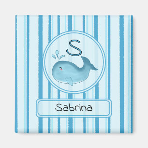Magnet aimanté bébé baleine bleue rayures mignon