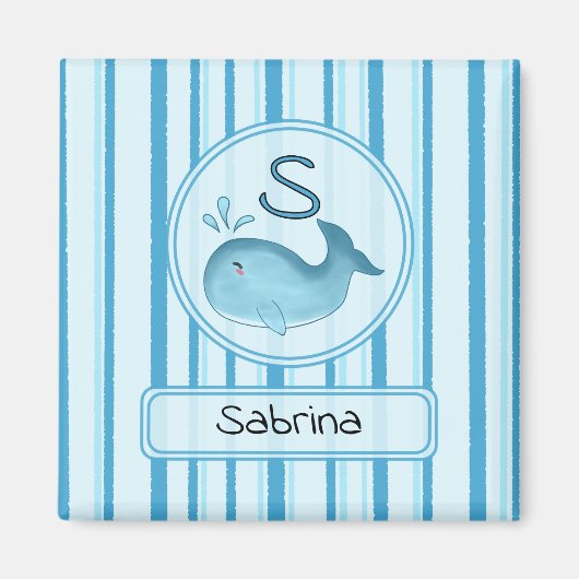 Magnet aimanté bébé baleine bleue rayures mignon (Devant)