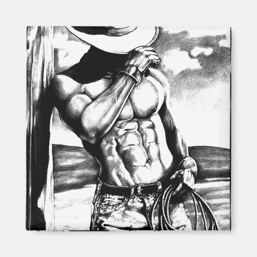 Magnet art élégant masculin Cowboy Bodybuilder (Devant)