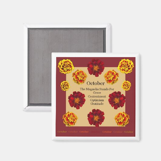 Magnet avec octobre Mois de naissance Fleur du Mag (Recto/Verso)