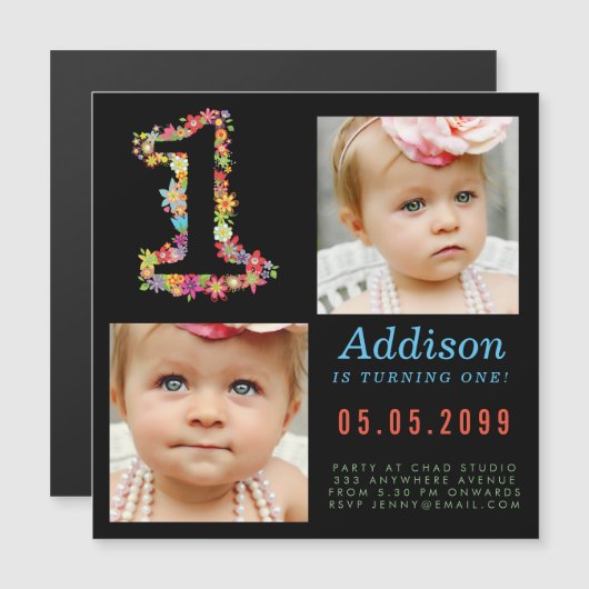 MAGNET Baby 1er anniversaire Carte photo de fête (Devant / Derrière)