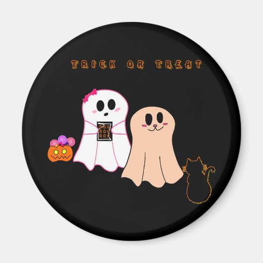 Magnet | Bébé mignon Fantômes avec chat noir (Devant)
