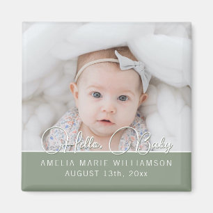 Magnet Bonjour Bébé Écriture Contemporaine Vert Sa