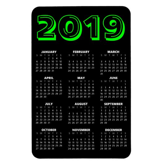 Magnet Calendrier 2019 - Noir et Vert (Vertical)